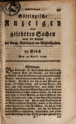 Göttingische Anzeigen von gelehrten Sachen (Göttingische Zeitungen von gelehrten Sachen) Montag 12. April 1790