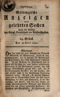 Göttingische Anzeigen von gelehrten Sachen (Göttingische Zeitungen von gelehrten Sachen) Donnerstag 22. April 1790