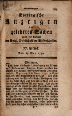 Göttingische Anzeigen von gelehrten Sachen (Göttingische Zeitungen von gelehrten Sachen) Samstag 15. Mai 1790