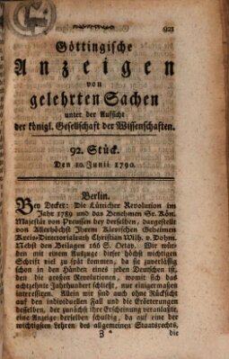 Göttingische Anzeigen von gelehrten Sachen (Göttingische Zeitungen von gelehrten Sachen) Donnerstag 10. Juni 1790