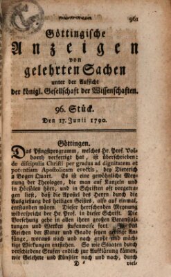 Göttingische Anzeigen von gelehrten Sachen (Göttingische Zeitungen von gelehrten Sachen) Donnerstag 17. Juni 1790