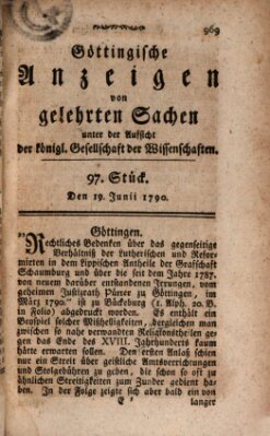 Göttingische Anzeigen von gelehrten Sachen (Göttingische Zeitungen von gelehrten Sachen) Samstag 19. Juni 1790