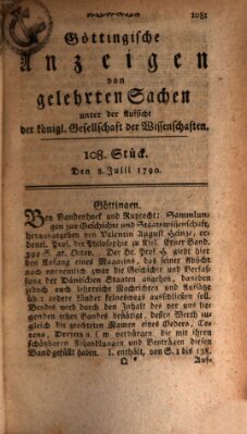 Göttingische Anzeigen von gelehrten Sachen (Göttingische Zeitungen von gelehrten Sachen) Donnerstag 8. Juli 1790