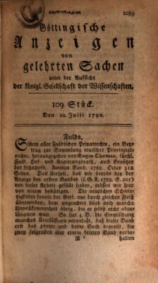 Göttingische Anzeigen von gelehrten Sachen (Göttingische Zeitungen von gelehrten Sachen) Samstag 10. Juli 1790