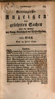 Göttingische Anzeigen von gelehrten Sachen (Göttingische Zeitungen von gelehrten Sachen) Montag 19. Juli 1790