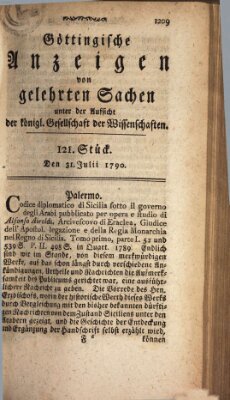 Göttingische Anzeigen von gelehrten Sachen (Göttingische Zeitungen von gelehrten Sachen) Samstag 31. Juli 1790