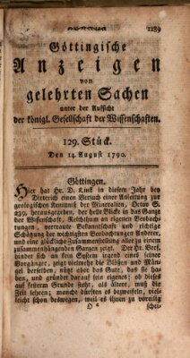 Göttingische Anzeigen von gelehrten Sachen (Göttingische Zeitungen von gelehrten Sachen) Samstag 14. August 1790