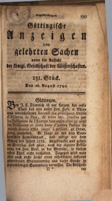 Göttingische Anzeigen von gelehrten Sachen (Göttingische Zeitungen von gelehrten Sachen) Montag 16. August 1790