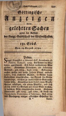 Göttingische Anzeigen von gelehrten Sachen (Göttingische Zeitungen von gelehrten Sachen) Donnerstag 19. August 1790