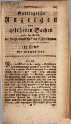 Göttingische Anzeigen von gelehrten Sachen (Göttingische Zeitungen von gelehrten Sachen) Samstag 21. August 1790