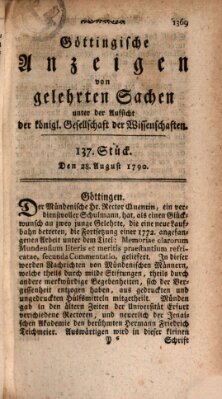 Göttingische Anzeigen von gelehrten Sachen (Göttingische Zeitungen von gelehrten Sachen) Samstag 28. August 1790