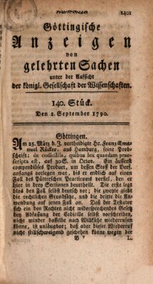 Göttingische Anzeigen von gelehrten Sachen (Göttingische Zeitungen von gelehrten Sachen) Donnerstag 2. September 1790