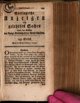 Göttingische Anzeigen von gelehrten Sachen (Göttingische Zeitungen von gelehrten Sachen) Montag 6. September 1790