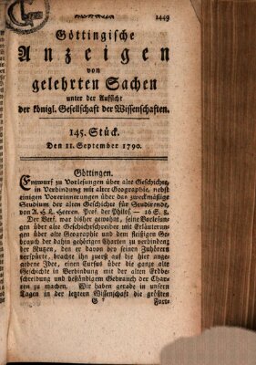 Göttingische Anzeigen von gelehrten Sachen (Göttingische Zeitungen von gelehrten Sachen) Samstag 11. September 1790