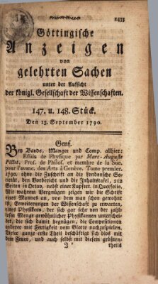 Göttingische Anzeigen von gelehrten Sachen (Göttingische Zeitungen von gelehrten Sachen) Montag 13. September 1790