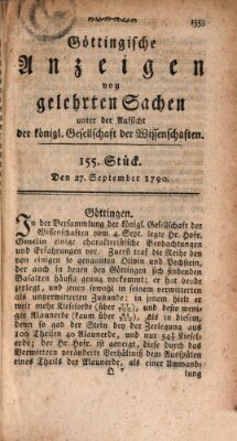 Göttingische Anzeigen von gelehrten Sachen (Göttingische Zeitungen von gelehrten Sachen) Montag 27. September 1790