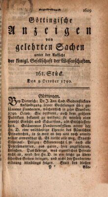 Göttingische Anzeigen von gelehrten Sachen (Göttingische Zeitungen von gelehrten Sachen) Samstag 9. Oktober 1790