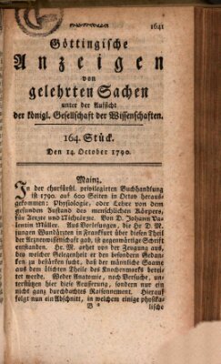 Göttingische Anzeigen von gelehrten Sachen (Göttingische Zeitungen von gelehrten Sachen) Donnerstag 14. Oktober 1790