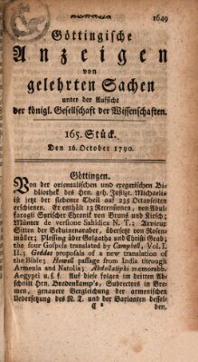 Göttingische Anzeigen von gelehrten Sachen (Göttingische Zeitungen von gelehrten Sachen) Samstag 16. Oktober 1790