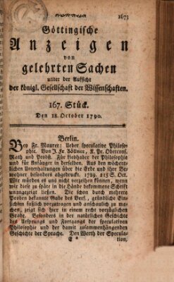 Göttingische Anzeigen von gelehrten Sachen (Göttingische Zeitungen von gelehrten Sachen) Montag 18. Oktober 1790