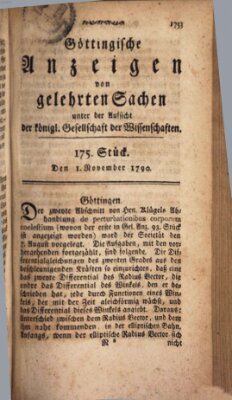 Göttingische Anzeigen von gelehrten Sachen (Göttingische Zeitungen von gelehrten Sachen) Montag 1. November 1790