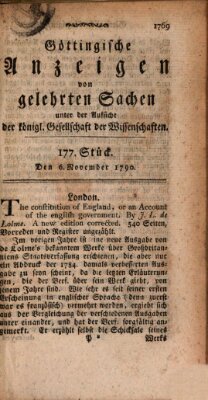 Göttingische Anzeigen von gelehrten Sachen (Göttingische Zeitungen von gelehrten Sachen) Samstag 6. November 1790