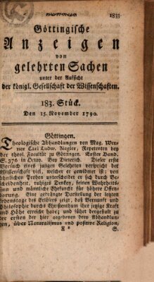 Göttingische Anzeigen von gelehrten Sachen (Göttingische Zeitungen von gelehrten Sachen) Montag 15. November 1790