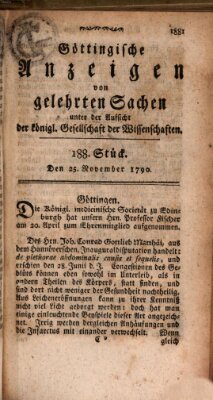 Göttingische Anzeigen von gelehrten Sachen (Göttingische Zeitungen von gelehrten Sachen) Donnerstag 25. November 1790