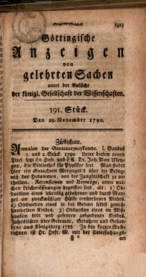 Göttingische Anzeigen von gelehrten Sachen (Göttingische Zeitungen von gelehrten Sachen) Montag 29. November 1790