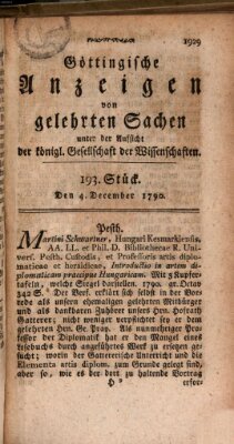 Göttingische Anzeigen von gelehrten Sachen (Göttingische Zeitungen von gelehrten Sachen) Samstag 4. Dezember 1790