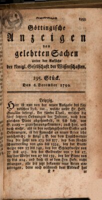 Göttingische Anzeigen von gelehrten Sachen (Göttingische Zeitungen von gelehrten Sachen) Montag 6. Dezember 1790