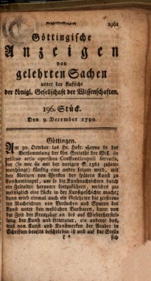 Göttingische Anzeigen von gelehrten Sachen (Göttingische Zeitungen von gelehrten Sachen) Donnerstag 9. Dezember 1790