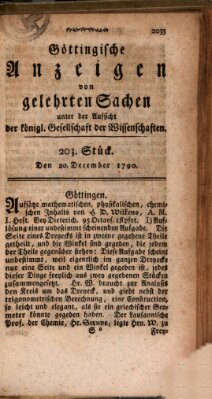 Göttingische Anzeigen von gelehrten Sachen (Göttingische Zeitungen von gelehrten Sachen) Montag 20. Dezember 1790