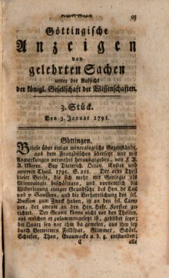 Göttingische Anzeigen von gelehrten Sachen (Göttingische Zeitungen von gelehrten Sachen) Montag 3. Januar 1791