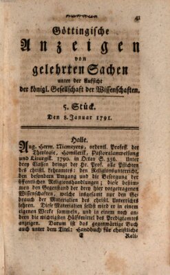 Göttingische Anzeigen von gelehrten Sachen (Göttingische Zeitungen von gelehrten Sachen) Samstag 8. Januar 1791