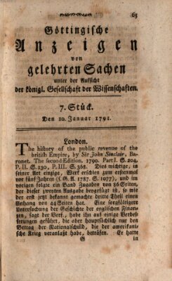 Göttingische Anzeigen von gelehrten Sachen (Göttingische Zeitungen von gelehrten Sachen) Montag 10. Januar 1791