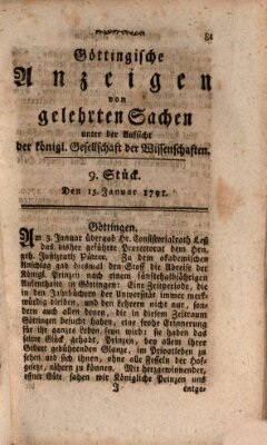 Göttingische Anzeigen von gelehrten Sachen (Göttingische Zeitungen von gelehrten Sachen) Samstag 15. Januar 1791