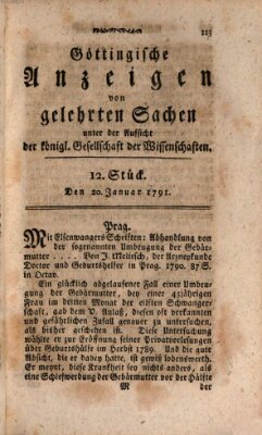 Göttingische Anzeigen von gelehrten Sachen (Göttingische Zeitungen von gelehrten Sachen) Donnerstag 20. Januar 1791