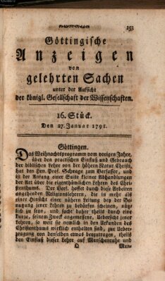 Göttingische Anzeigen von gelehrten Sachen (Göttingische Zeitungen von gelehrten Sachen) Donnerstag 27. Januar 1791