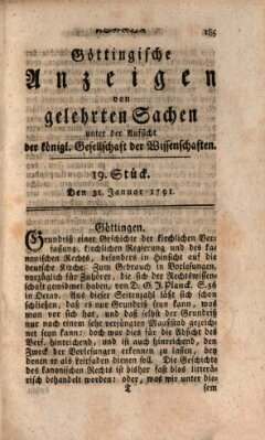 Göttingische Anzeigen von gelehrten Sachen (Göttingische Zeitungen von gelehrten Sachen) Montag 31. Januar 1791