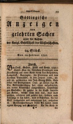 Göttingische Anzeigen von gelehrten Sachen (Göttingische Zeitungen von gelehrten Sachen) Donnerstag 10. Februar 1791