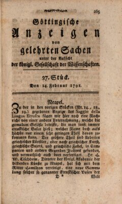 Göttingische Anzeigen von gelehrten Sachen (Göttingische Zeitungen von gelehrten Sachen) Montag 14. Februar 1791