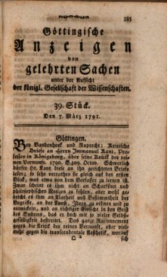 Göttingische Anzeigen von gelehrten Sachen (Göttingische Zeitungen von gelehrten Sachen) Montag 7. März 1791