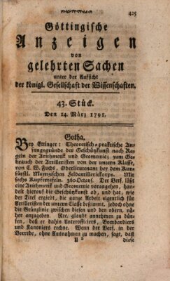 Göttingische Anzeigen von gelehrten Sachen (Göttingische Zeitungen von gelehrten Sachen) Montag 14. März 1791