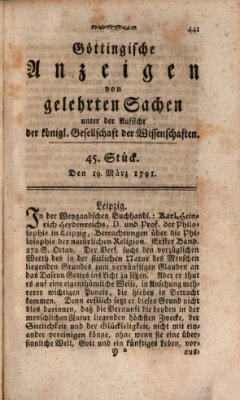 Göttingische Anzeigen von gelehrten Sachen (Göttingische Zeitungen von gelehrten Sachen) Samstag 19. März 1791