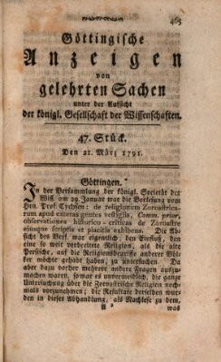 Göttingische Anzeigen von gelehrten Sachen (Göttingische Zeitungen von gelehrten Sachen) Montag 21. März 1791