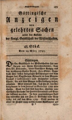 Göttingische Anzeigen von gelehrten Sachen (Göttingische Zeitungen von gelehrten Sachen) Donnerstag 24. März 1791