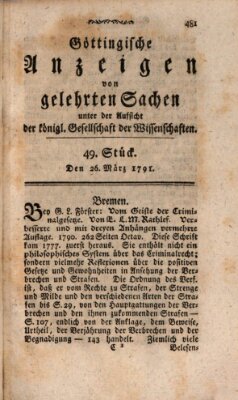 Göttingische Anzeigen von gelehrten Sachen (Göttingische Zeitungen von gelehrten Sachen) Samstag 26. März 1791