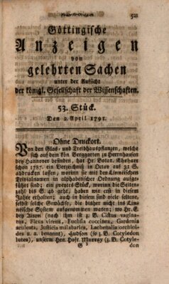 Göttingische Anzeigen von gelehrten Sachen (Göttingische Zeitungen von gelehrten Sachen) Samstag 2. April 1791