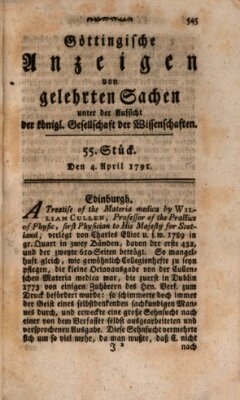 Göttingische Anzeigen von gelehrten Sachen (Göttingische Zeitungen von gelehrten Sachen) Montag 4. April 1791